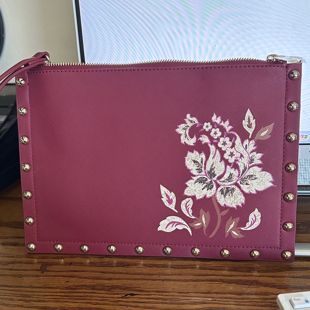 White House Black Market Burgundy Floral Clutch